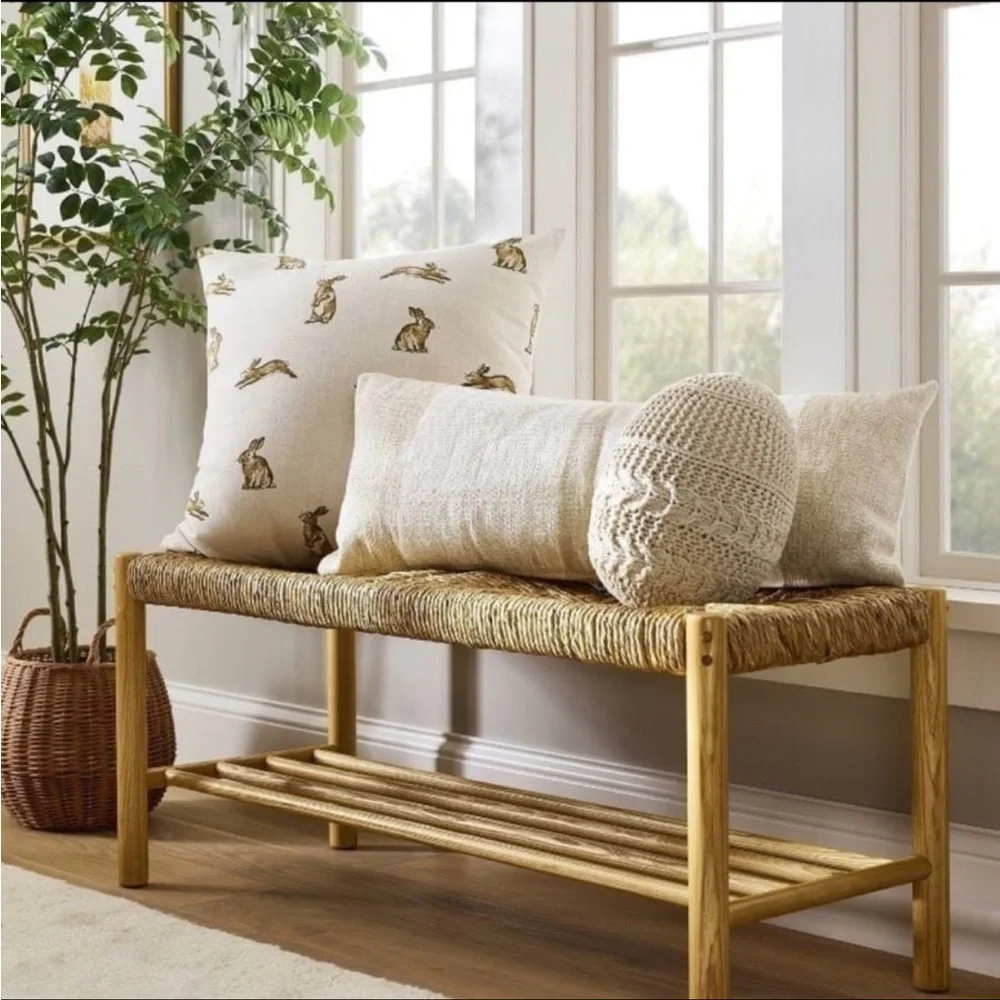 2 Oversized Printed Bunny Square Throw Pillow Linen/Brown Threshold Studio McGee